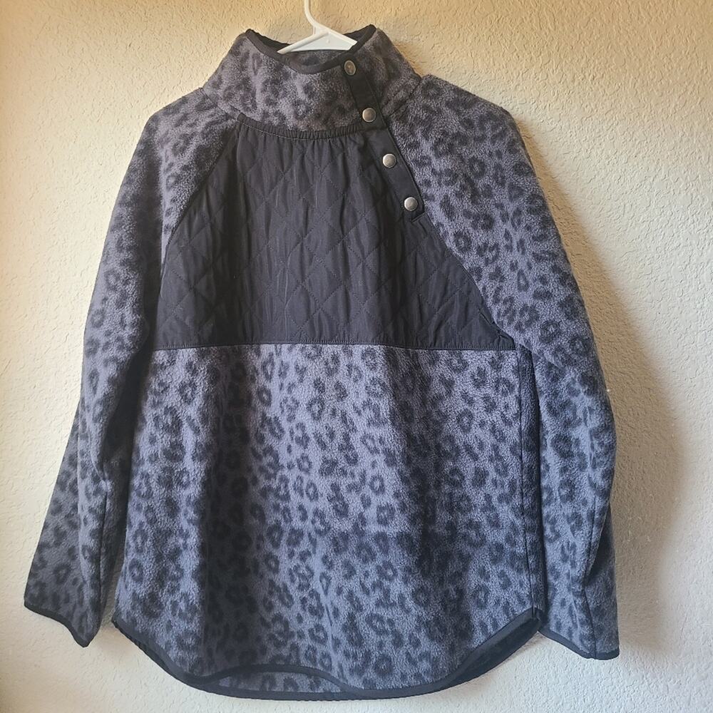 J Crew Quilted Button-Neck Sherpa Tunic Leopard Print Pullover Women's Size S